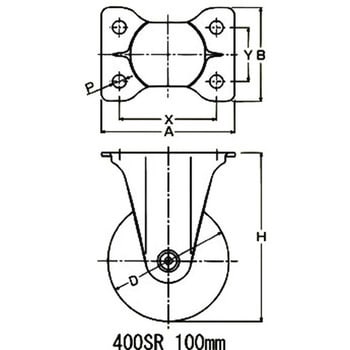400SR-R100 400SR 固定車(鉄板ホイールゴム巻車輪) 1個 ハンマーキャスター 【通販モノタロウ】