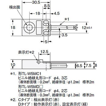 TL-W5MC1 2M 近接センサ フラットタイプ TL-W オムロン(omron) 非シールドタイプ 角形 検出距離5±10%mm -  【通販モノタロウ】