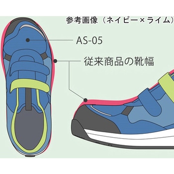 JSAA A種認定 アクティブセフティ ワークスニーカー AS-05 細身設計 ワイズEE ネイビー/ライム AS-05 NV/LMシリーズ - ミドリ安全