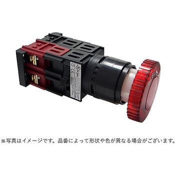 Φ25全電圧式プッシュロックきのこ形照光押しボタンスイッチ モメンタリ樹脂リング 赤 LED A25FAMEシリーズ マルヤス電業