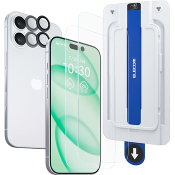 iPhone 17 ガラスフィルム 2枚入り カメラレンズ保護フィルム2個付 高透明 強化ガラス10H 簡単貼付ツール付 エレコム
