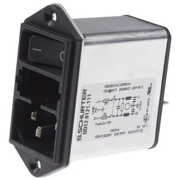 Schurter IECフィルタコネクタ 2ヒューズ 2極 パネルマウント 10A 250 V ac， DD12.9121.111 SCHURTER