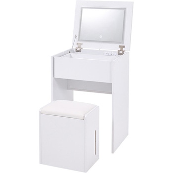 LEDライト付き デスクドレッサー 幅50cm ドレッサー おしゃれ かわいい スツール付き コンセント付き 萩原