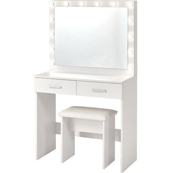 大型ミラードレッサー 幅75cm ドレッサー LEDライト付き 引き出付き スツール付き 萩原