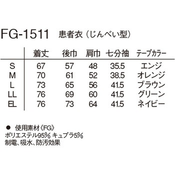 男女兼用患者衣甚平型 ナガイレーベン