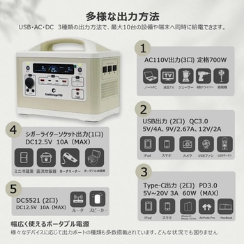 リン酸鉄 ポータブル電源 700W 537Wh LEDライト GOODGOODS(グッド・グッズ)