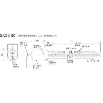 プラグヒーター LAG-K型 過昇温防止K熱電対付き ヤガミ