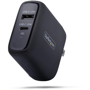 USB充電器/2ポートUSB-C+USB-A/最大25W USB-C PD・最大12W USB-A/PD対応/ブラック/急速充電 Type-C 電源アダプター StarTech.com