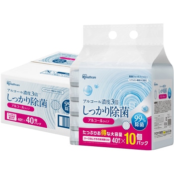 除菌ウェットティッシュアルコールタイプ 40枚入×10個パック アイリスオーヤマ