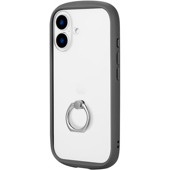 iPhone 16 Pro リング付き耐衝撃ハイブリッドケース 「Cleary Ring」 ダークグレー ストラップホール付 TPU LEPLUS NEXT