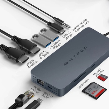 HyperDrive Next Dual 4K HDMI 10 Port USB-C ハブ For M1， M2， and M3 MacBooks HYPER