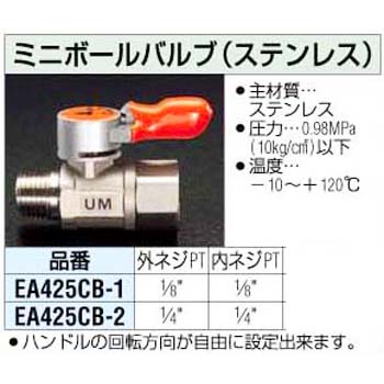 1 8インチ ステンレス ミニボールバルブ エスコ 小型ボールバルブ 通販モノタロウ