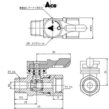 1/4インチ ステンレス ミニボールバルブ エスコ