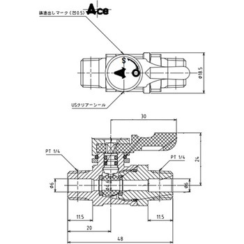 1/4インチ ステンレス ミニボールバルブ エスコ