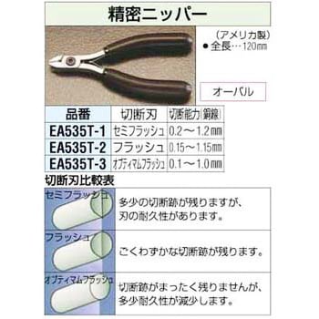 エスコ 120mm 精密用ニッパー(セミフラッシュ/ESD) EA535TB-1 1個-