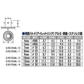 アルミ製両面ハトメ エスコ