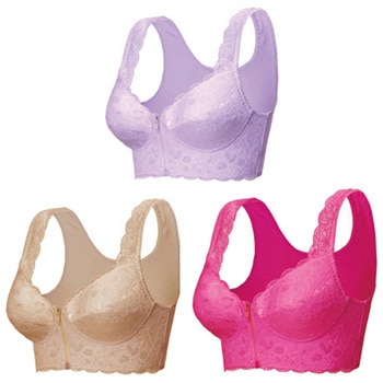 エアーフィット前開きレースブラ3色組 ベージュ・ローズ・ラベンダー グローバル・ジャパン