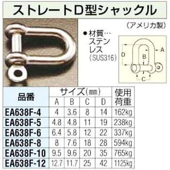 6.4mm ステンレス製ストレートD型シャックル エスコ