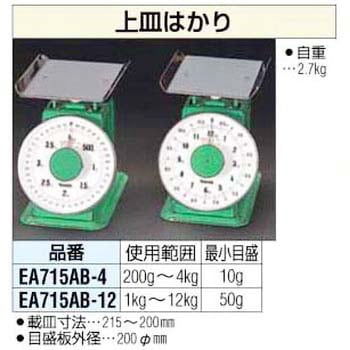 EA715AB-12 12Kg 上皿はかり エスコ ひょう量単位kg 最小目盛50g