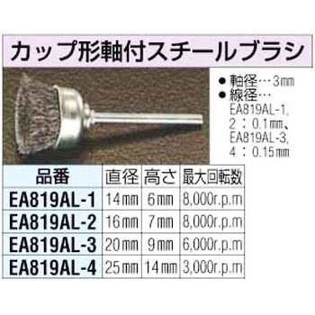 16mm[3mm軸]スチールカップ形ブラシ エスコ
