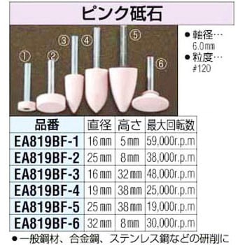19x38mm[6mm]ピンク砥石 エスコ