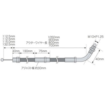 アジャスタブル スロットルワイヤー Type-1【メッキ金具/アウターBLK】 ACTIVE(アクティブ)