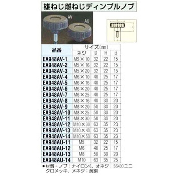 M8x30mm 雄ねじ ディンプルノブ エスコ