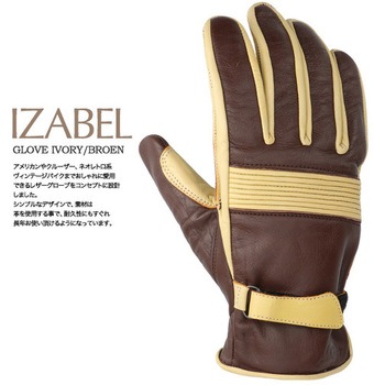 バイク用レディースレザーグローブIZABEL アイボリーブラウン RIDEZ(ライズ)