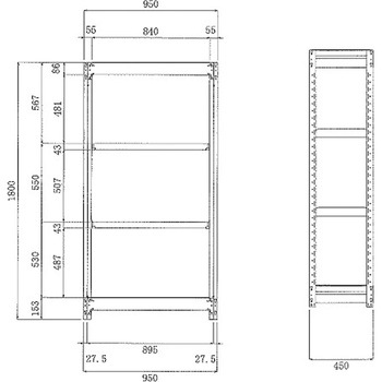 900x1800mm 300Kg用4段アングル棚 エスコ
