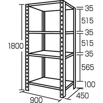 900x1800mm 4段ボルトレススチール棚 エスコ