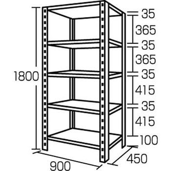900x1800mm 5段ボルトレススチール棚 エスコ