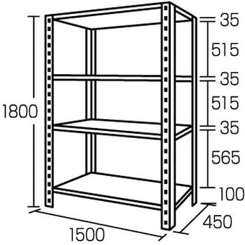 1500x1800mm 4段ボルトレススチール棚 エスコ