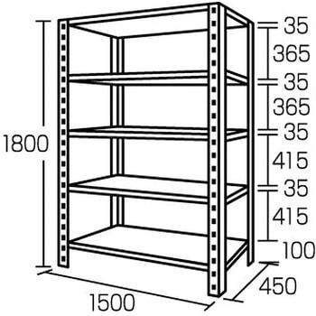 1500x1800mm 5段ボルトレススチール棚 エスコ