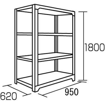 900x1800mm 4段ボルトレススチール棚 エスコ