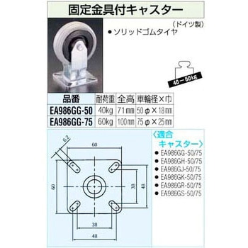 50mm 固定金具付キャスター エスコ