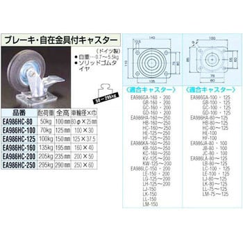 EA986HC-200 200mm 自在金具付キャスター[ブレーキ付] 1個 エスコ