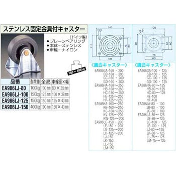 EA986LJ-100 100mm ステンレス固定金具付キャスター 1個 エスコ 【通販