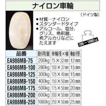 EA986MB-250 250x 50mm ナイロン車輪 [白] エスコ プレーンベアリング