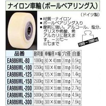 EA986ML-100 100x 40mm ナイロン車輪 エスコ ボールベアリング