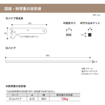 アームハング棚柱SS フリーカットスリムパイプ(Φ16) 南海プライウッド