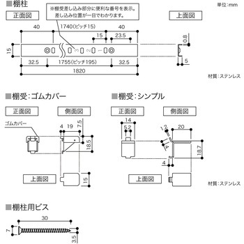 ステンレス棚柱セット 南海プライウッド