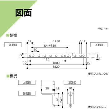 シンプルアルミ棚柱セット 南海プライウッド