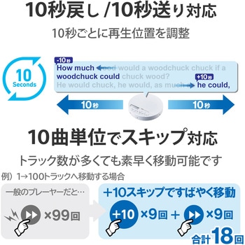 CDプレーヤー コンパクト ポータブル Bluetooth対応 リモコン付属 卓上 イヤホン付属 語学学習 ホワイト ロジテック