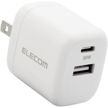 スマホ充電器 AC充電器 タイプC×1ポート USB×1ポート PD 30W GaN 小型 軽量 USBコンセント エレコム