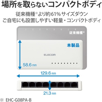 スイッチングハブ 8ポート Giga対応 1000/100/10Mbps 金属筐体 AC電源 ファンレス 静音 エレコム