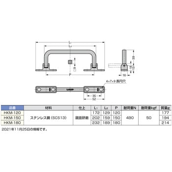 ステンレス鋼製 面付片折ハンドル HKM型 LAMP(スガツネ)