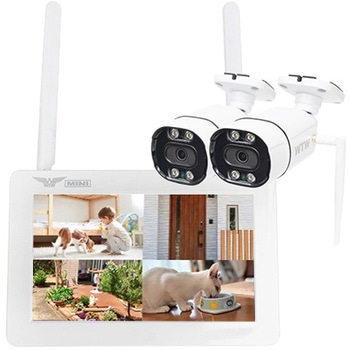 防犯カメラ 無線式 7インチモニター一体型Wi-Fi NVR 4chモデル カメラ2台セット 塚本無線