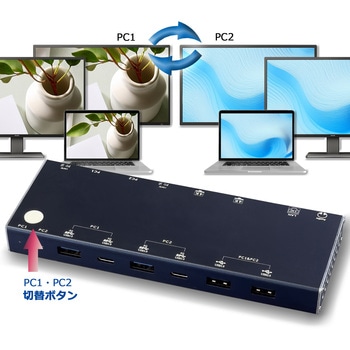 USB-C 切替BOX 1:パソコン切替機能 2:モニタ2台接続 3:Hub機能(USB/LAN/audio/PD100W) バスパワー(電源不要) 1.0m接続ケーブル2本付 Vodaview