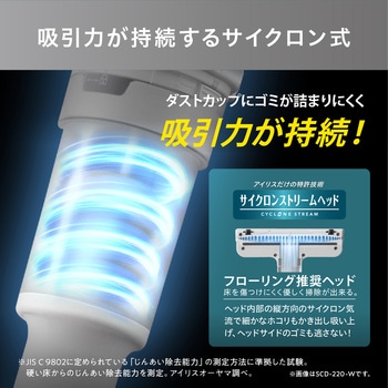 充電式サイクロンスティック掃除機 超軽量 コードレス アイリス