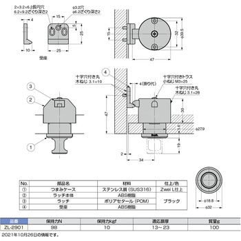 ステンレス鋼製 プッシュラッチZL-2901 LAMP(スガツネ工業)